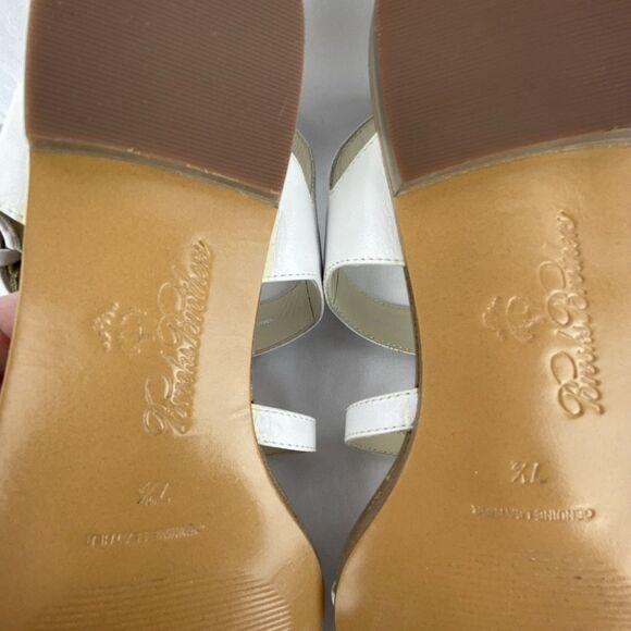 Brooks Brothers Sandals Sz 7.5 Leather White Buckle Strappy Gladiator Nautical - Picture 10 of 12
